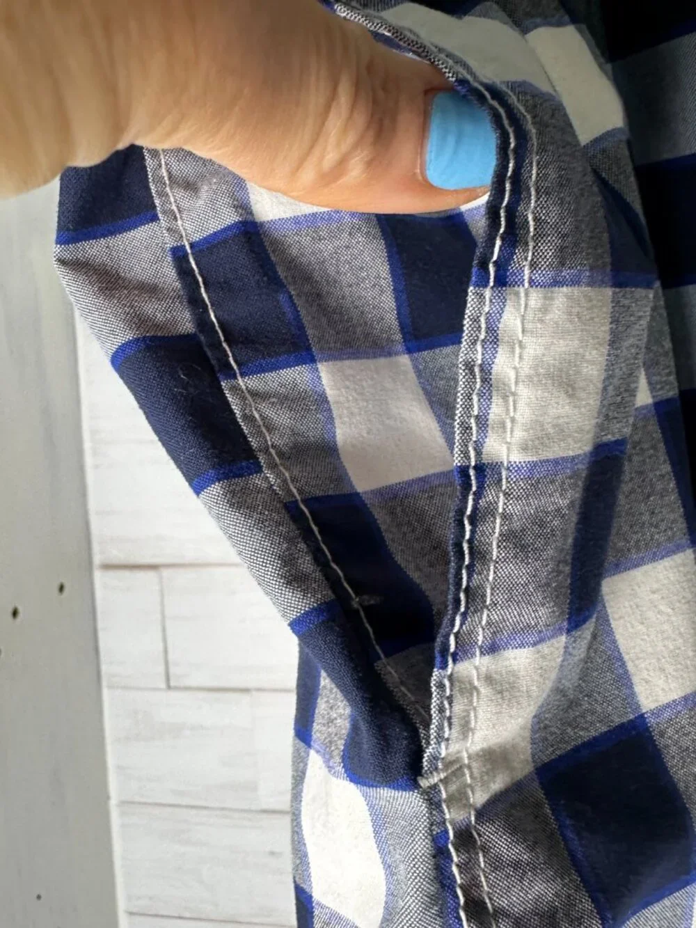 Hollister Men’s Swim Trunks Shorts Suit Plaid Blue White Drawstring Size XL